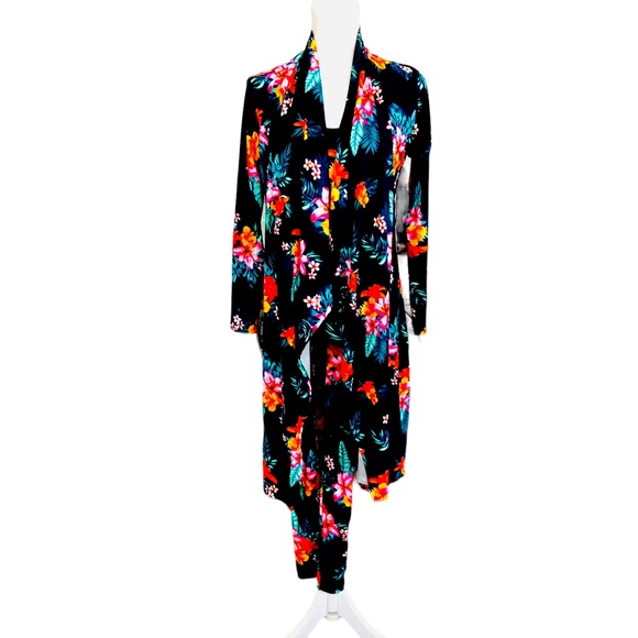 $10 SALE! NWT 2pc MINETTE Black Floral Bodycon Jumpsuit & Duster Set - Picture 6 of 16